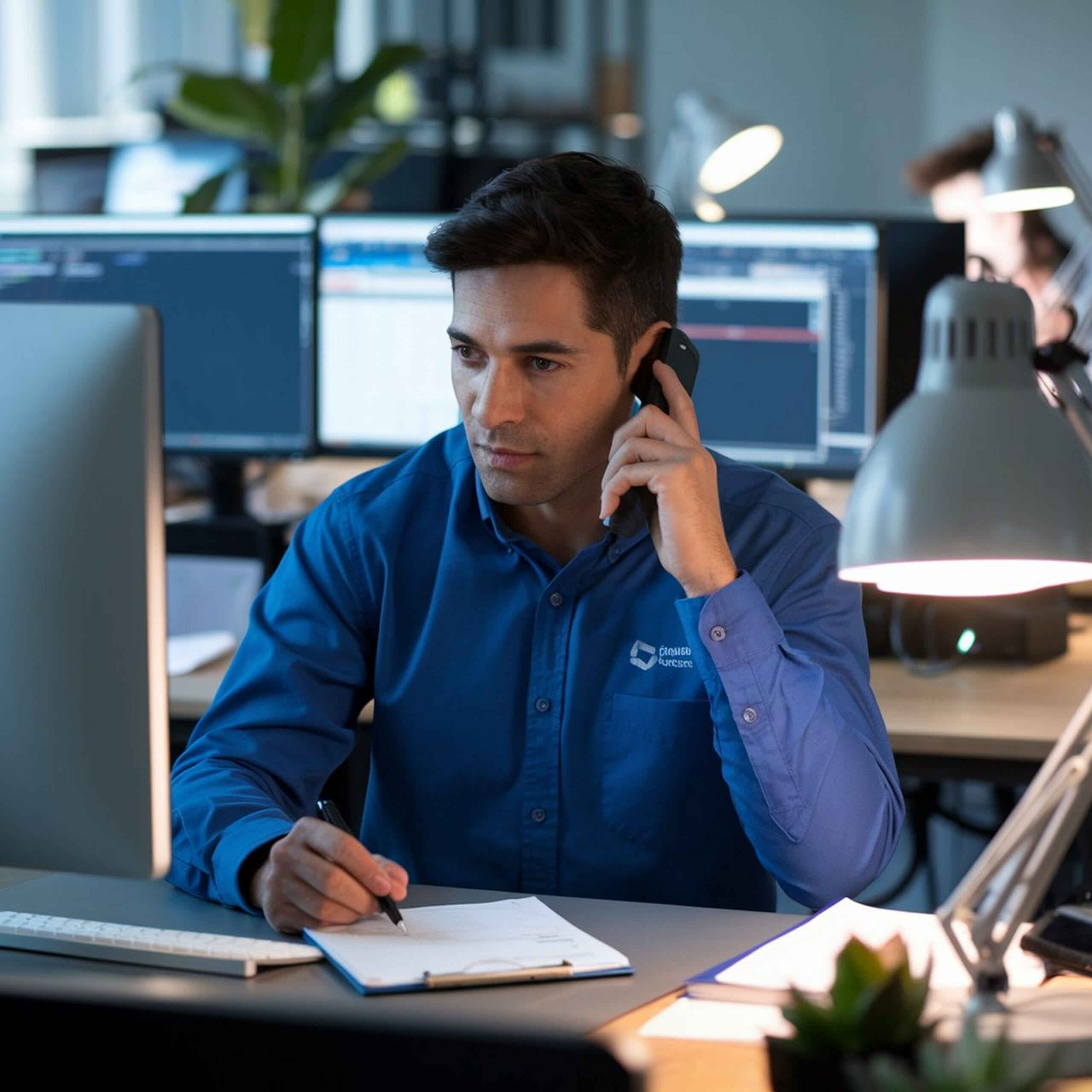 it-service-support-agent-taking-notes-while-talking-with-custumer-online-phone-call-help
